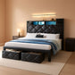 Queen Size Black Upholstered Bed Frame USB Charging