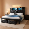 Queen Size Black Upholstered Bed Frame USB Charging