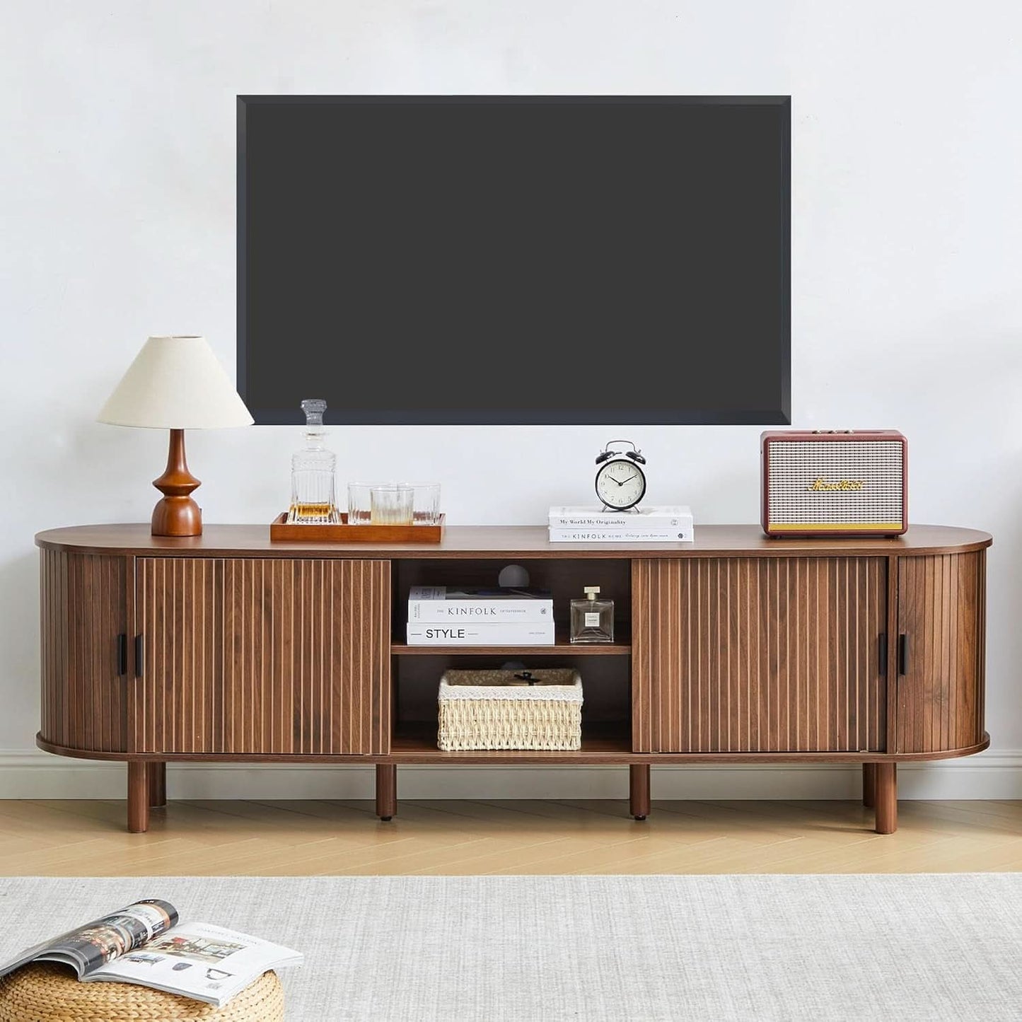 Walnut Tambour TV Stand 70.87 Inch Entertainment center