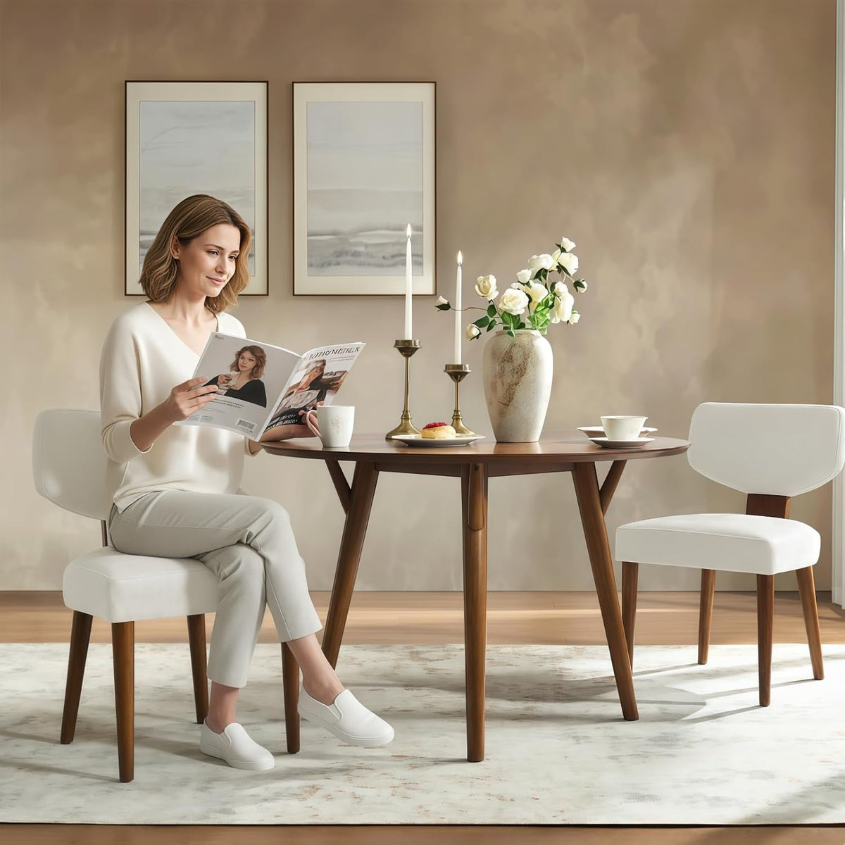 Round Walnut Dining Table Compact Customized Hardwood