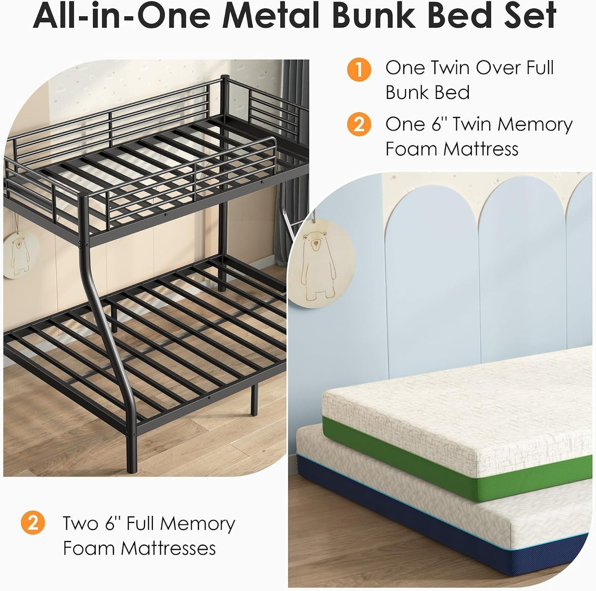 Charcoal Twin Over Full Industrial Strength Bunk Bed