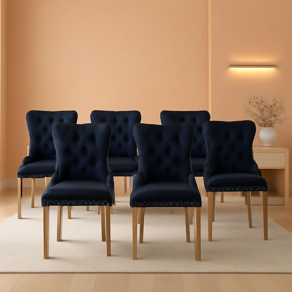 Velvet Wingback Dining Chairs Set Of 6 Mid Century Modern
