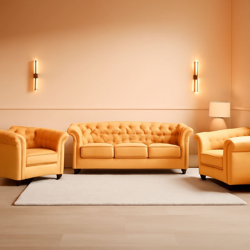 Three Piece Mango Velvet Chesterfield Sofa Set With Club Chair And Loveseat For Living Room