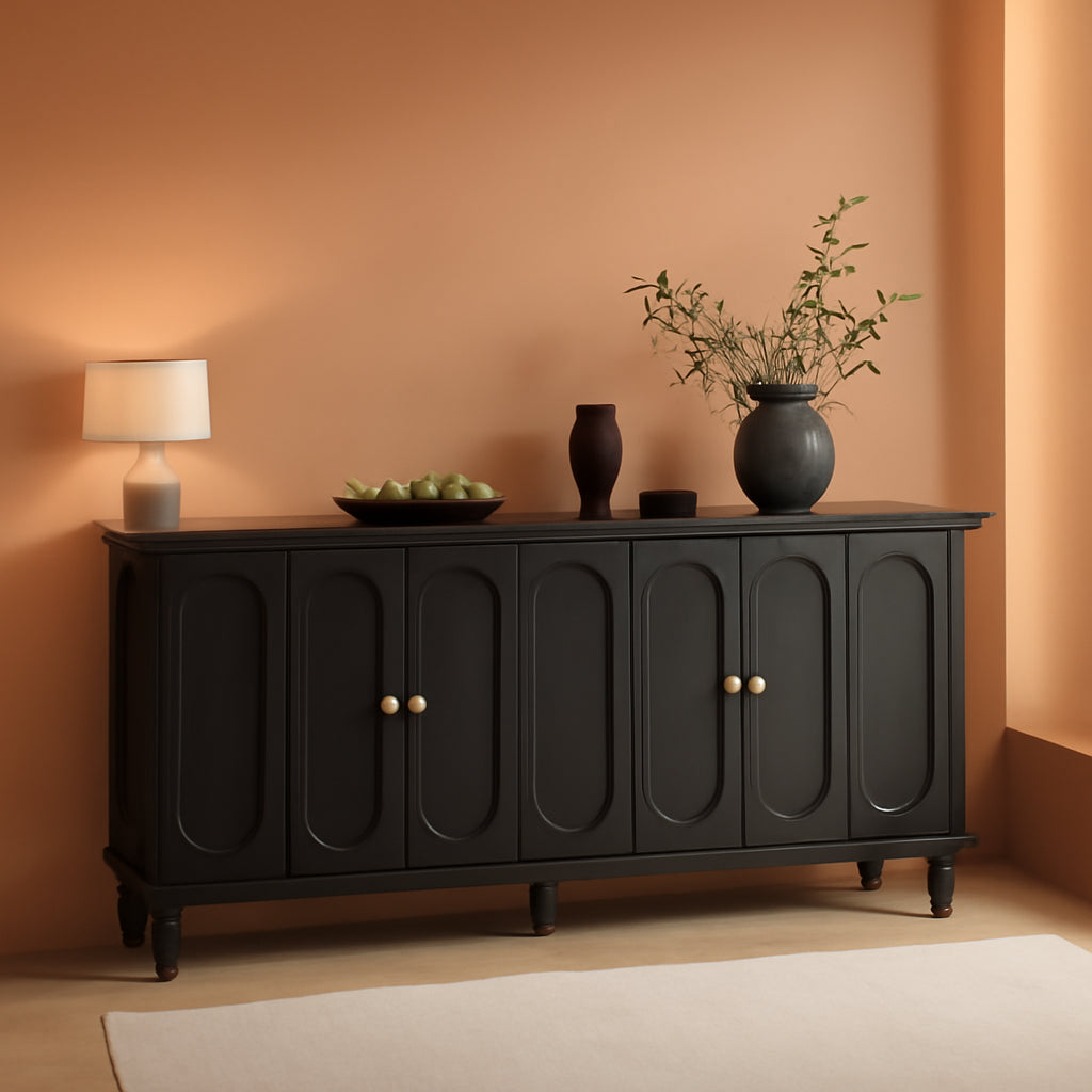 63 Inch Smoky Black Buffet Cabinet Adjustable Shelves