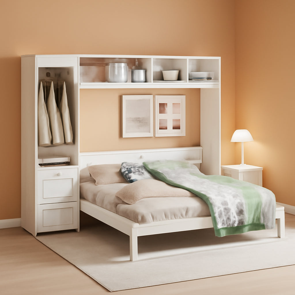 Queen Murphy Wall Bed With Integrated Closet Drawers