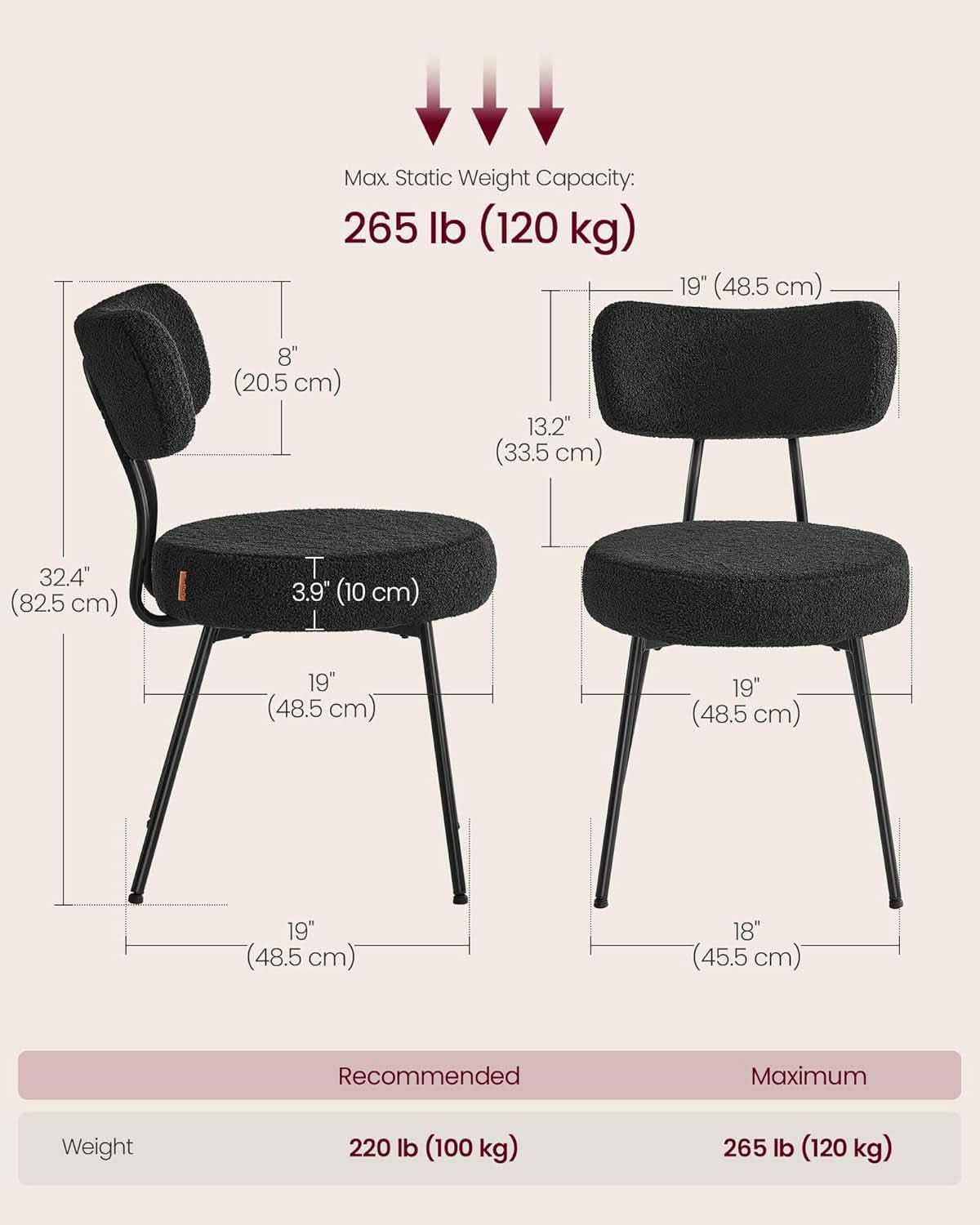 Elegant Ink Black Upholstered Dining Chairs SetOf2