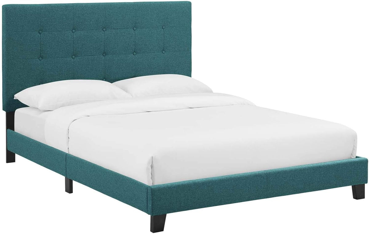 Queen Platform Tufted Upholstered Bed Teal Velvet Texture