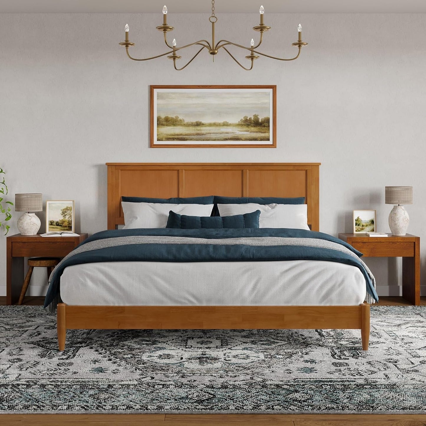 Charlotte King Solid Hardwood Platform Bed Hazelnut