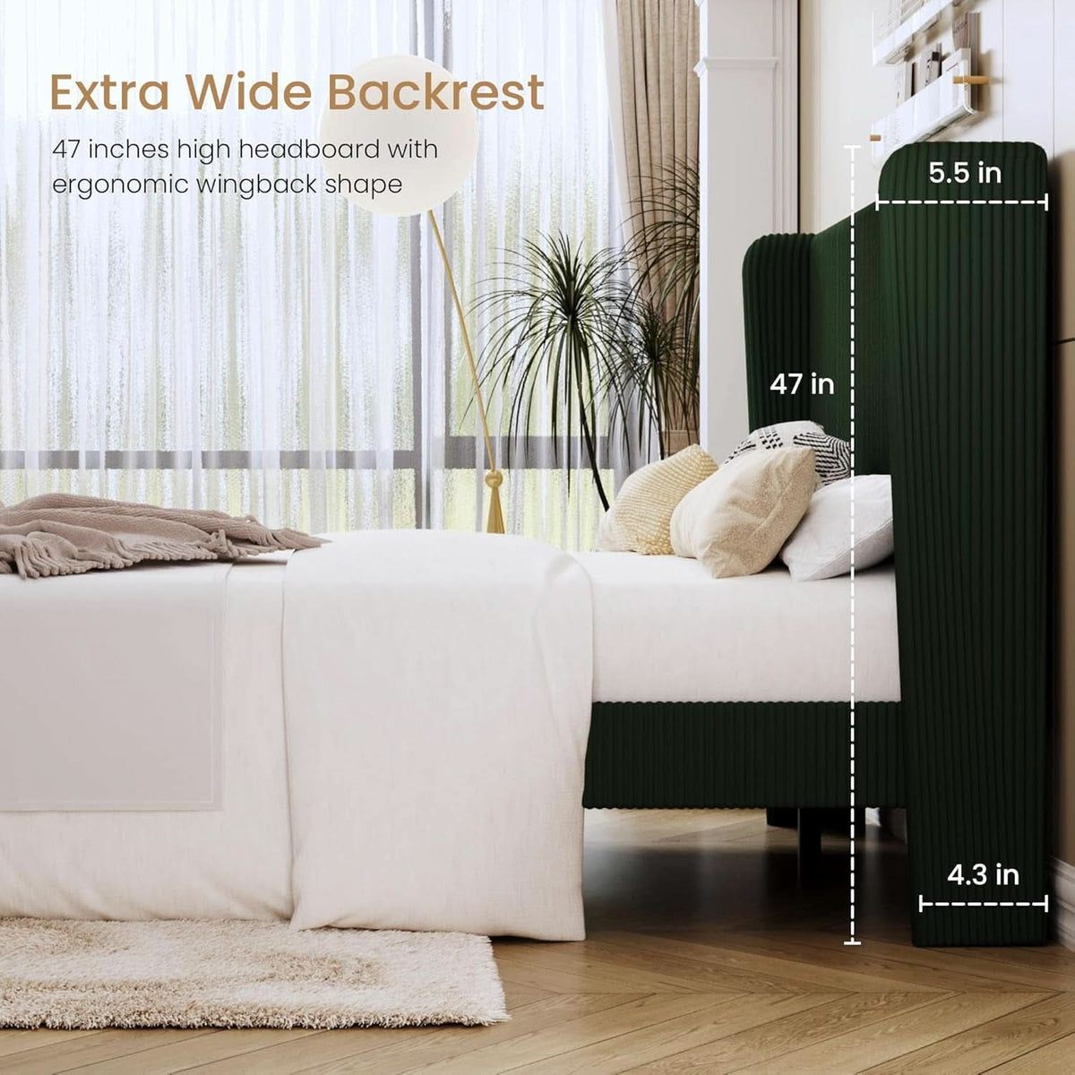 Queen Size Corduroy Upholstered Dark Green Bed Frame