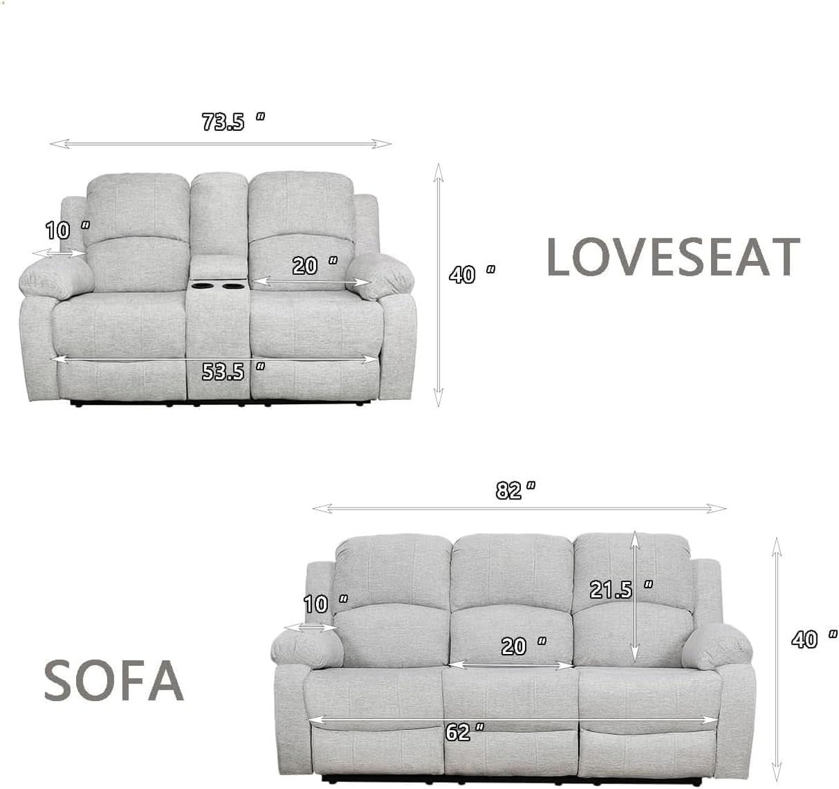 Grey Microfiber Reclining Sofa And Loveseat Set For Living Room