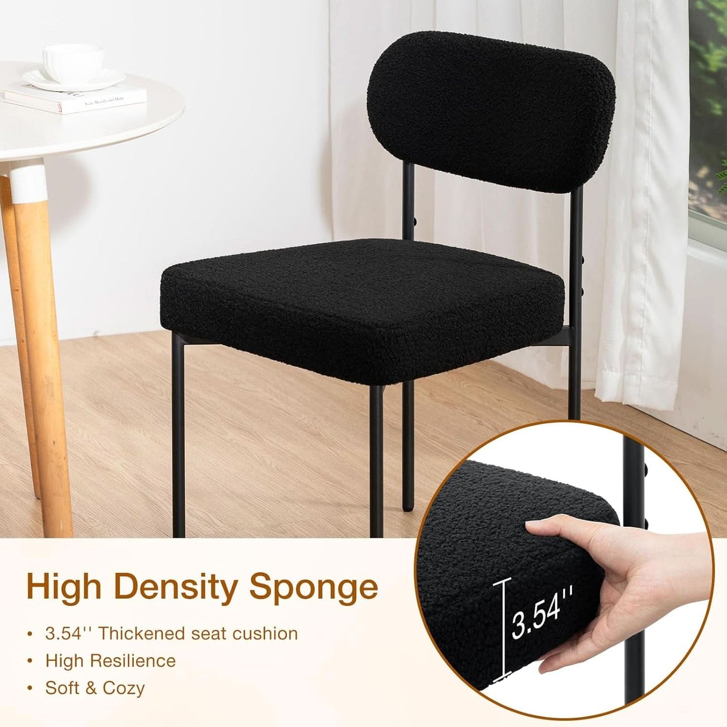 Boucle Upholstered Dining Chairs Black Curved Back