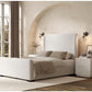 California King Platform Bed Stone Beige Upholstered