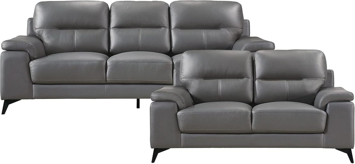 Top Grain Leather Two Piece Living Room Sofa Set Dark Gray