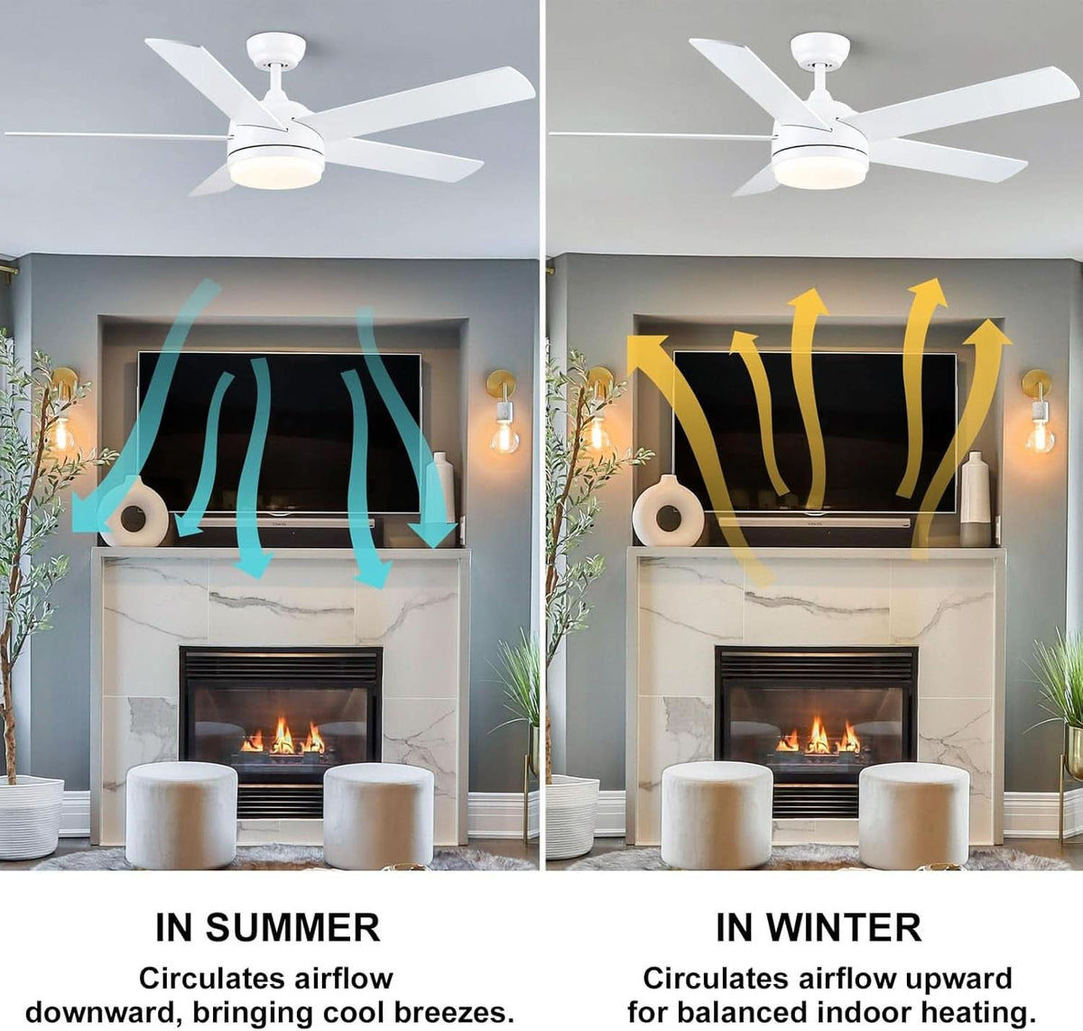 52 Inch White Ceiling Fan With Dimmable LED Lights