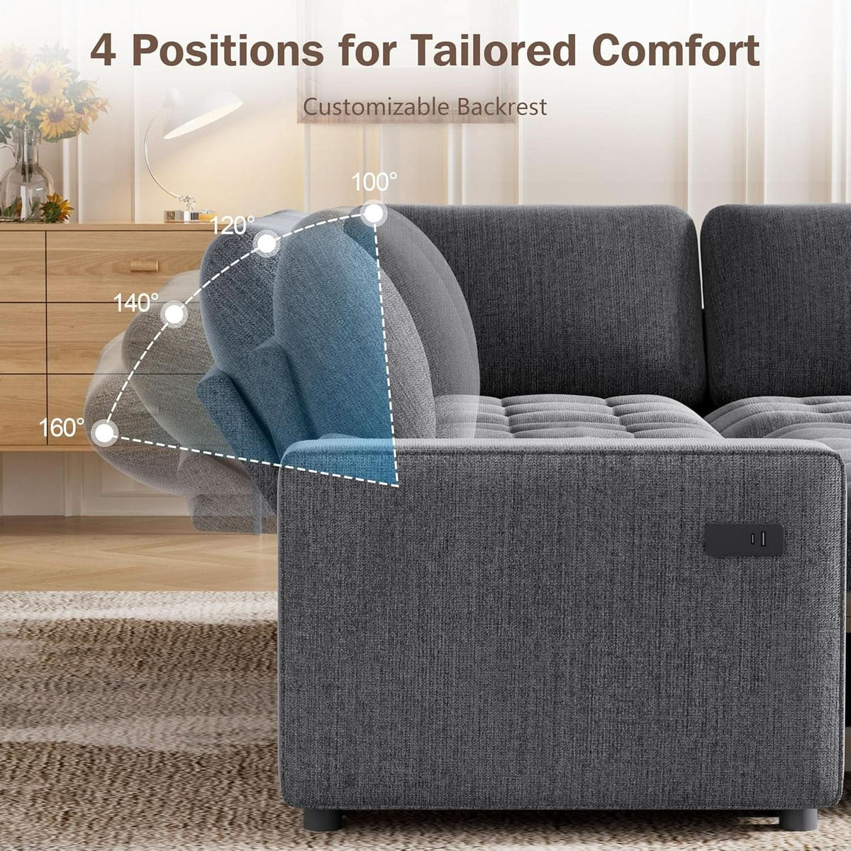85 Inch Ultrasoft Chenille L Shaped Sleeper Couch Sofa