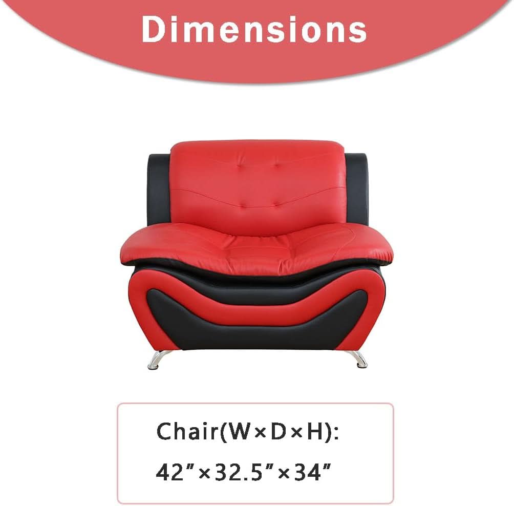 Two Tone Black And Red Leather Sofa Set For Living Room