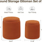 Two Orange Velvet Round Storage Ottoman Multifunction