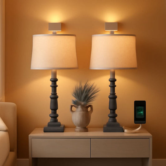 27.75 Inch Industrial Timeworn Farmhouse Table Lamps USB