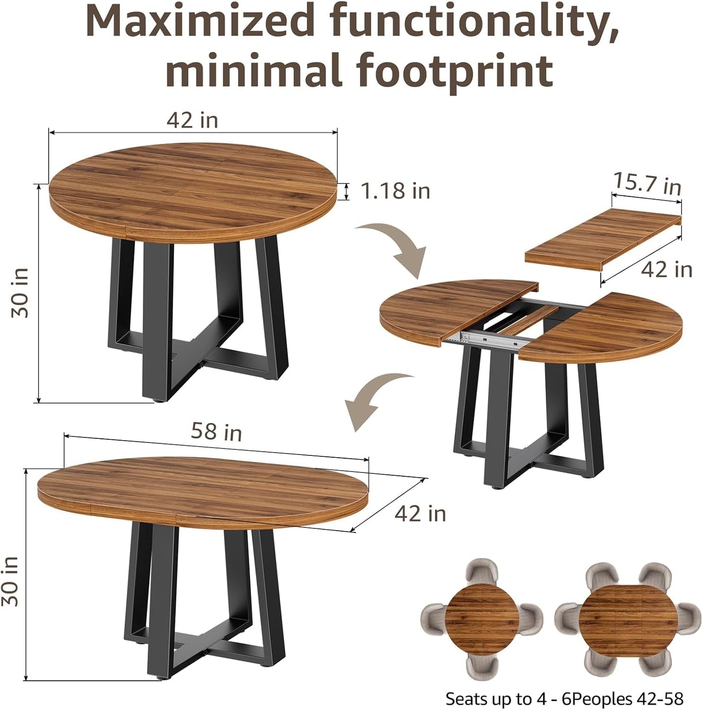 Extendable Round Walnut Dining Table Accommodates Four