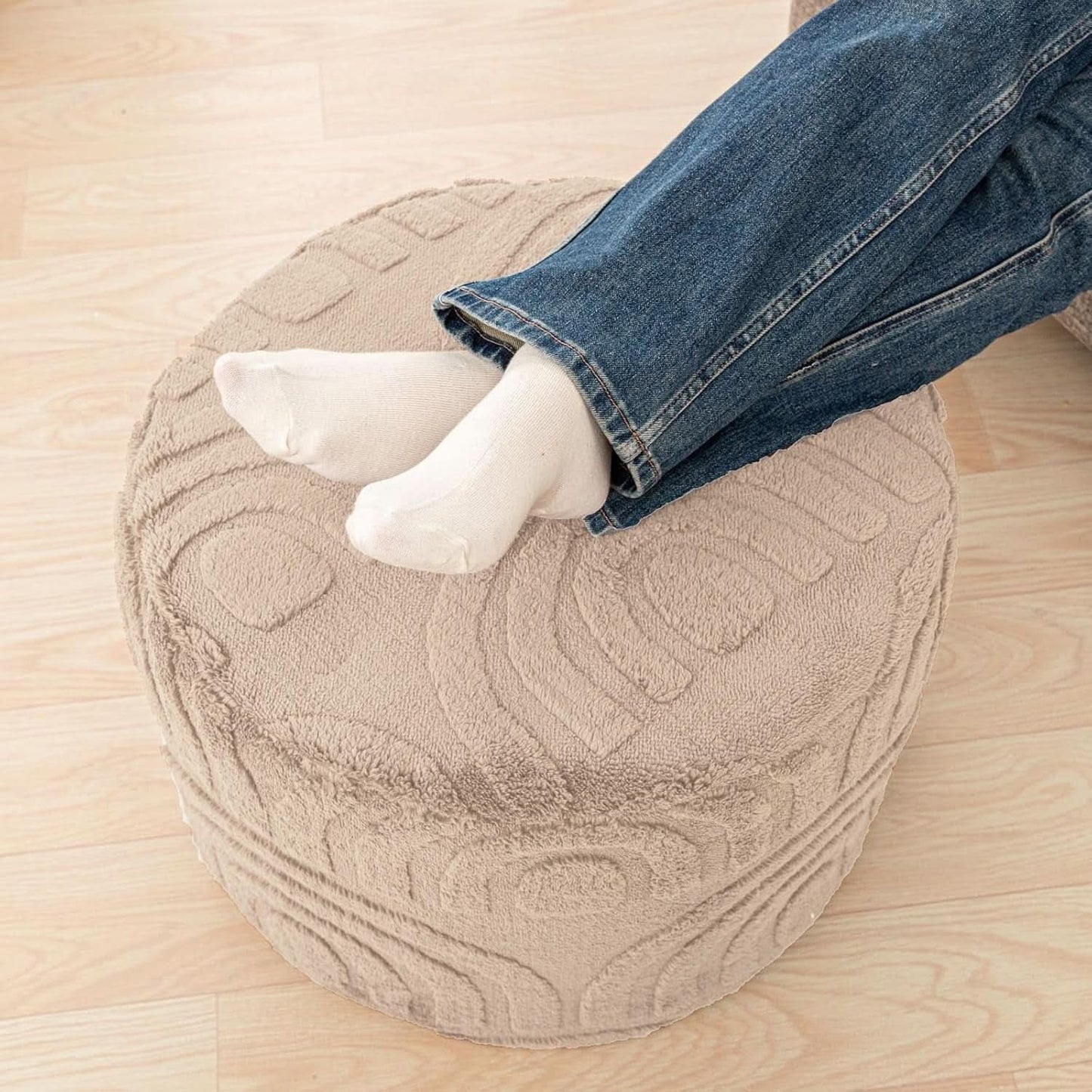 Khaki Round Ottoman Pouf 20x20x14 Inches Luxurious