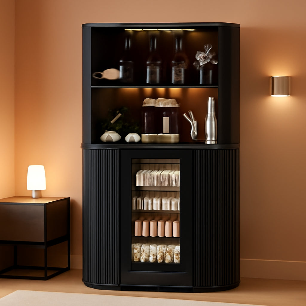 71-Inch L-Shaped Bar Cabinet Fridge Space Freestanding-0