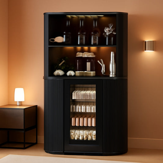 71-Inch L-Shaped Bar Cabinet Fridge Space Freestanding-0