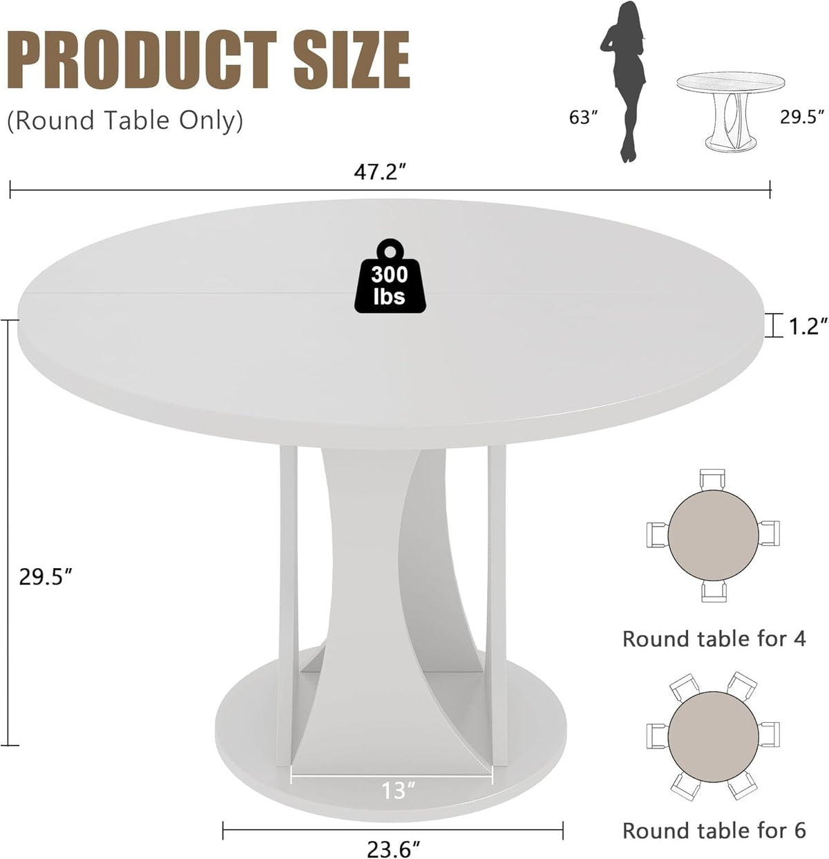 Round Dining Table 47 Inch White Finish Living Room Area