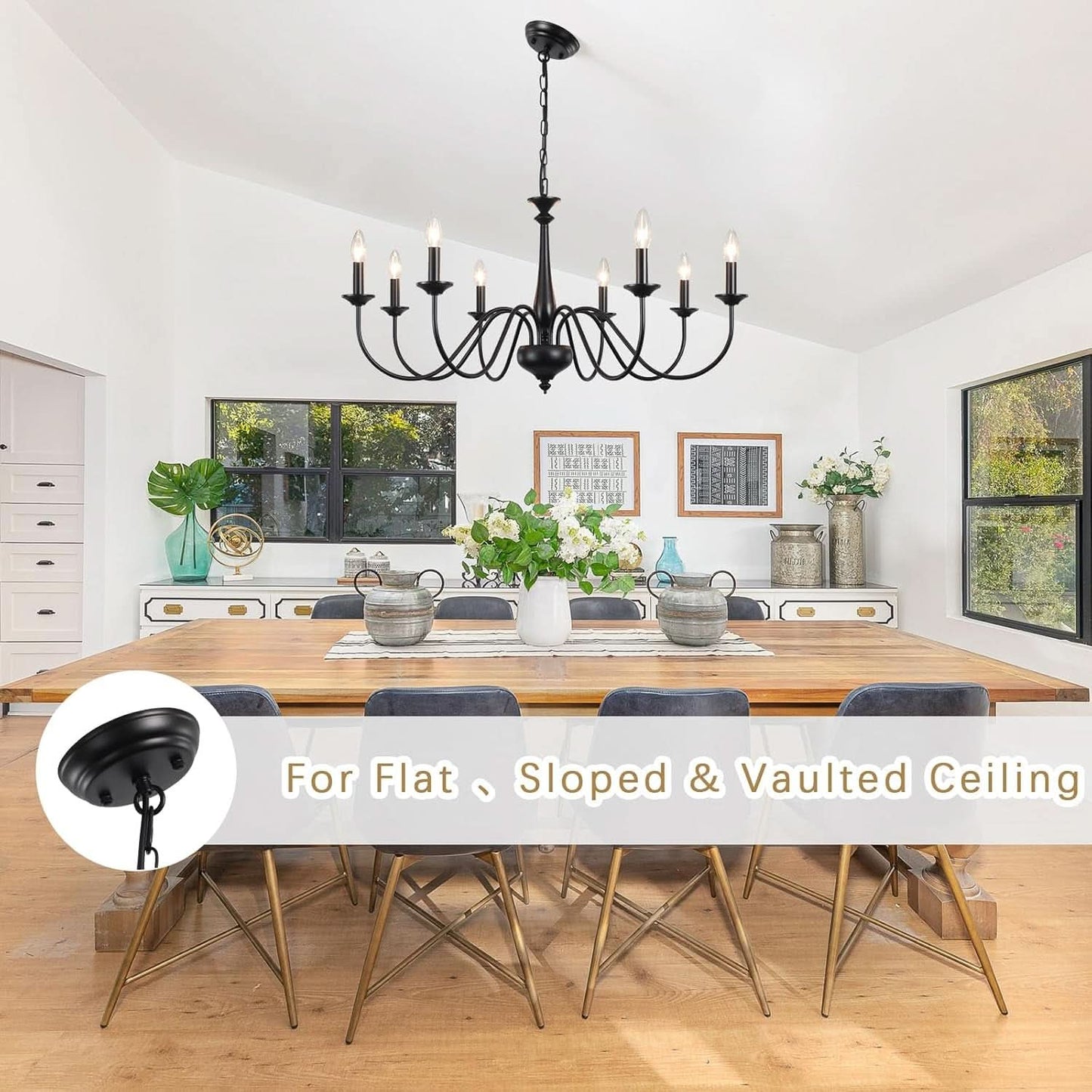 Eight Light Black Farmhouse Chandelier Ceiling Fixture