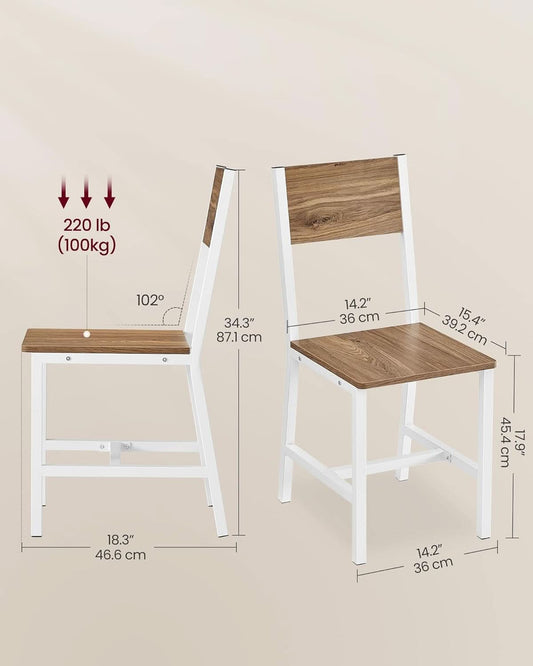 Dining Chair Set Of 2 Rustic Wood With Metal Frame
