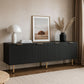 Black Fluted Mid Century Modern TV Entertainment Center With Storage