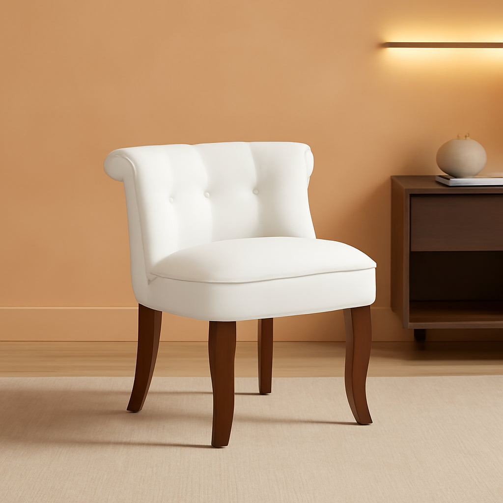 Elegant White Velvet Upholstered Tufted Vanity Chair