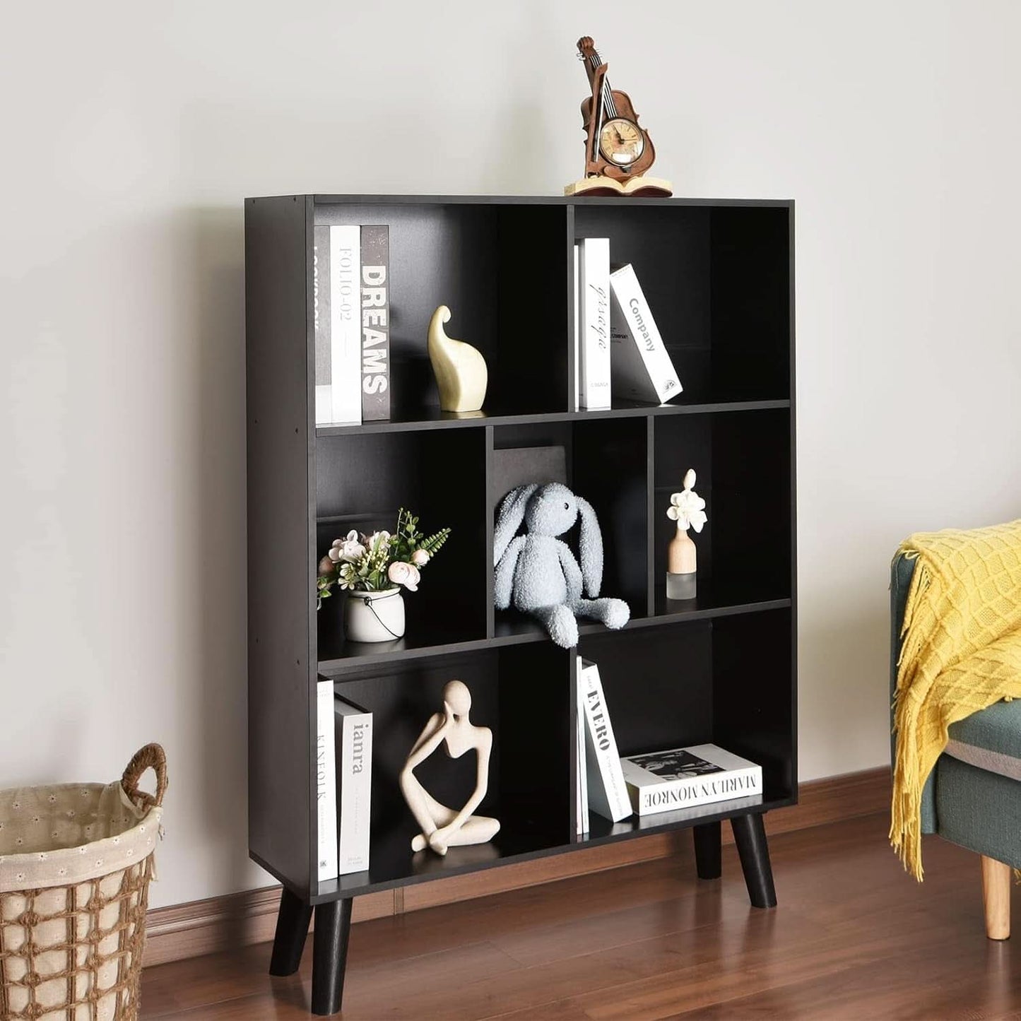 Black Freestanding Wooden Bookcase With Ample Storage