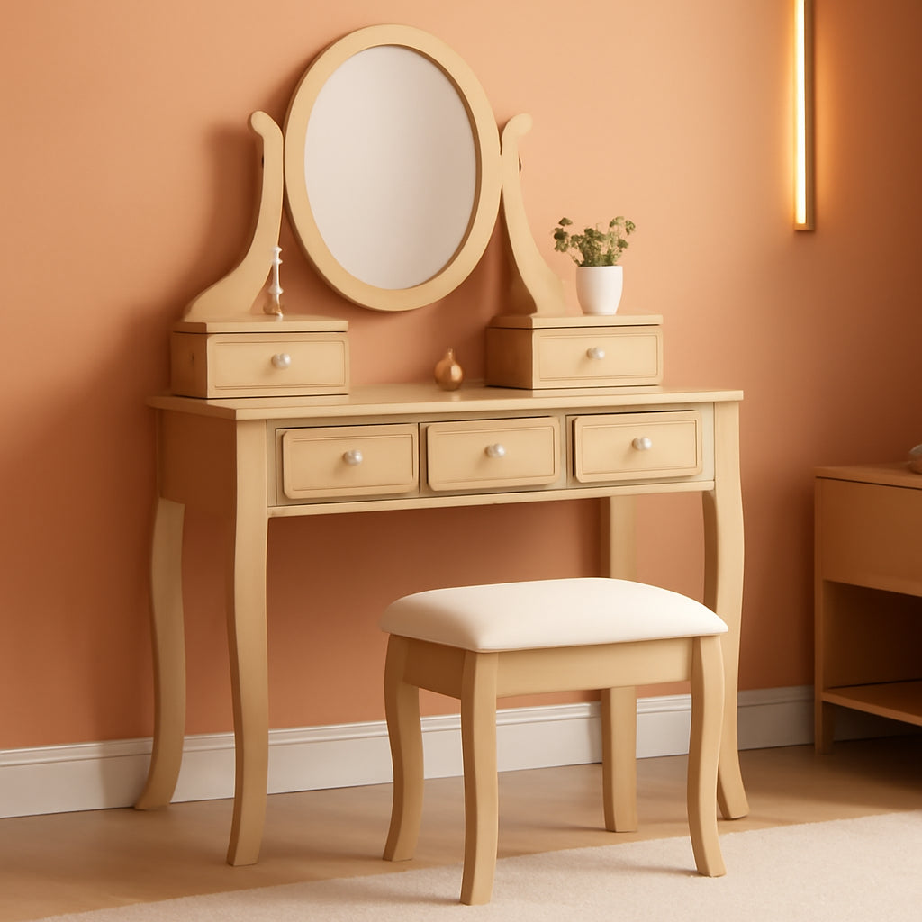 Gold Makeup Vanity Table With Customizable Storage