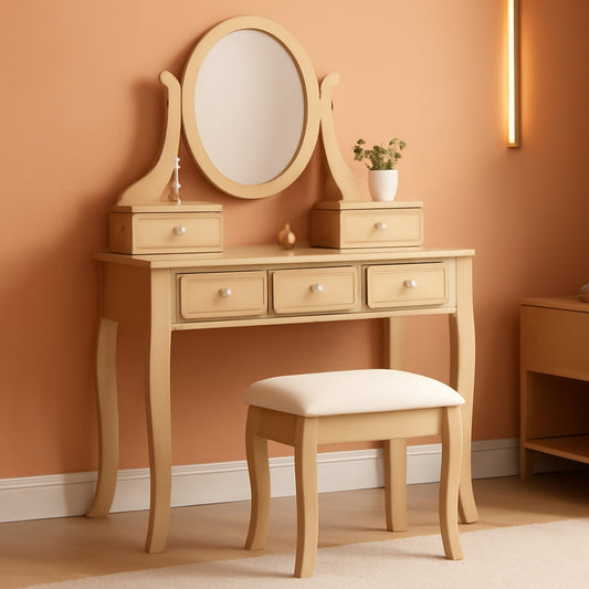 Gold Makeup Vanity Table With Customizable Storage