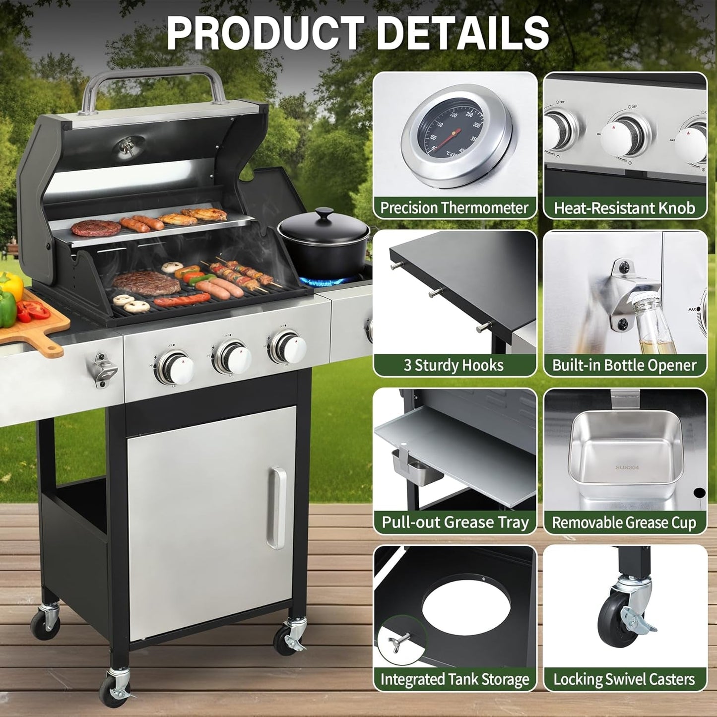 Stainless Porcelain Enamel Propane Grill With Side Burner