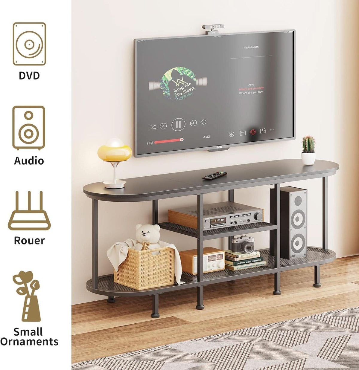 White Metal TV Entertainment Console With Storage Shelf