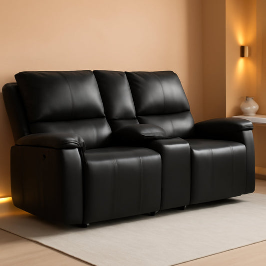Reclining Leather Loveseat With Console Cupholders Black