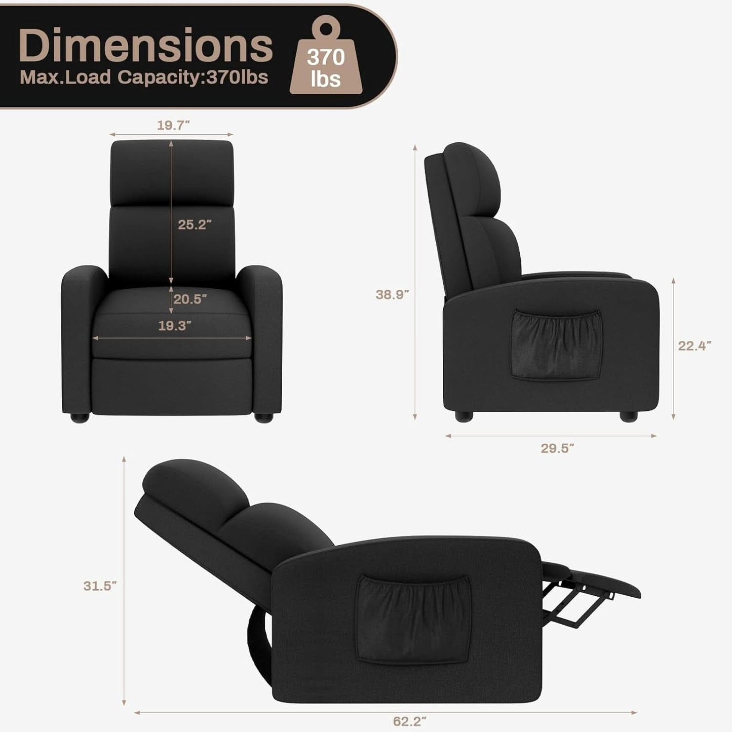 Soft Linen Recliner Chair With Adjustable Backrest