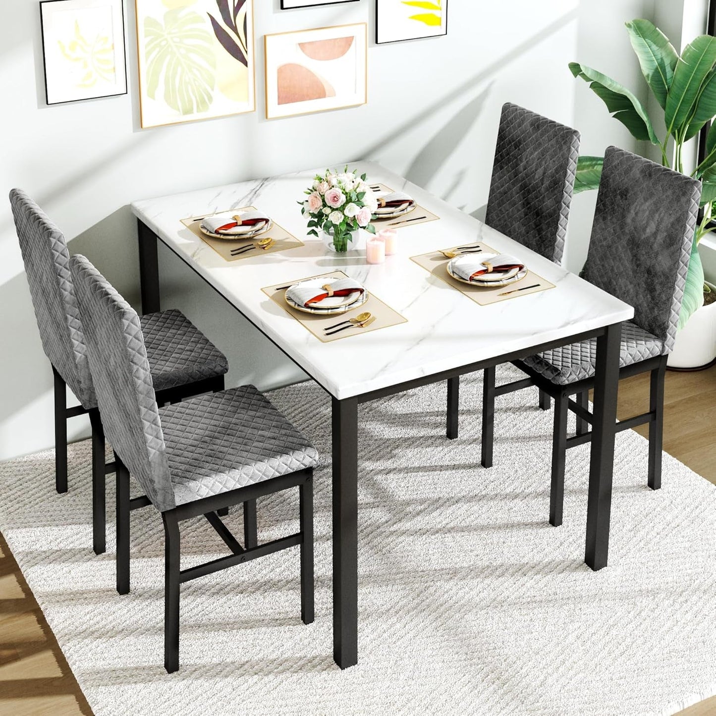 Slate Grey Marble Table top Five Piece Dining Set Premium