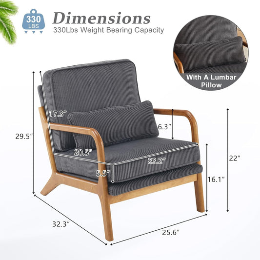 Corduroy Upholstered Accent Chair Dark Grey Lumbar