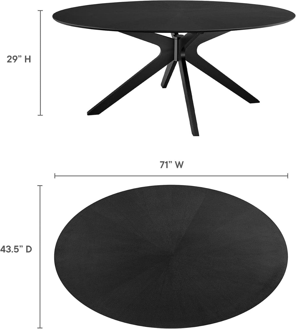 Crossroads 71 Inch Oval Wood Dining Table Black Seats 6 Easy To Assemble