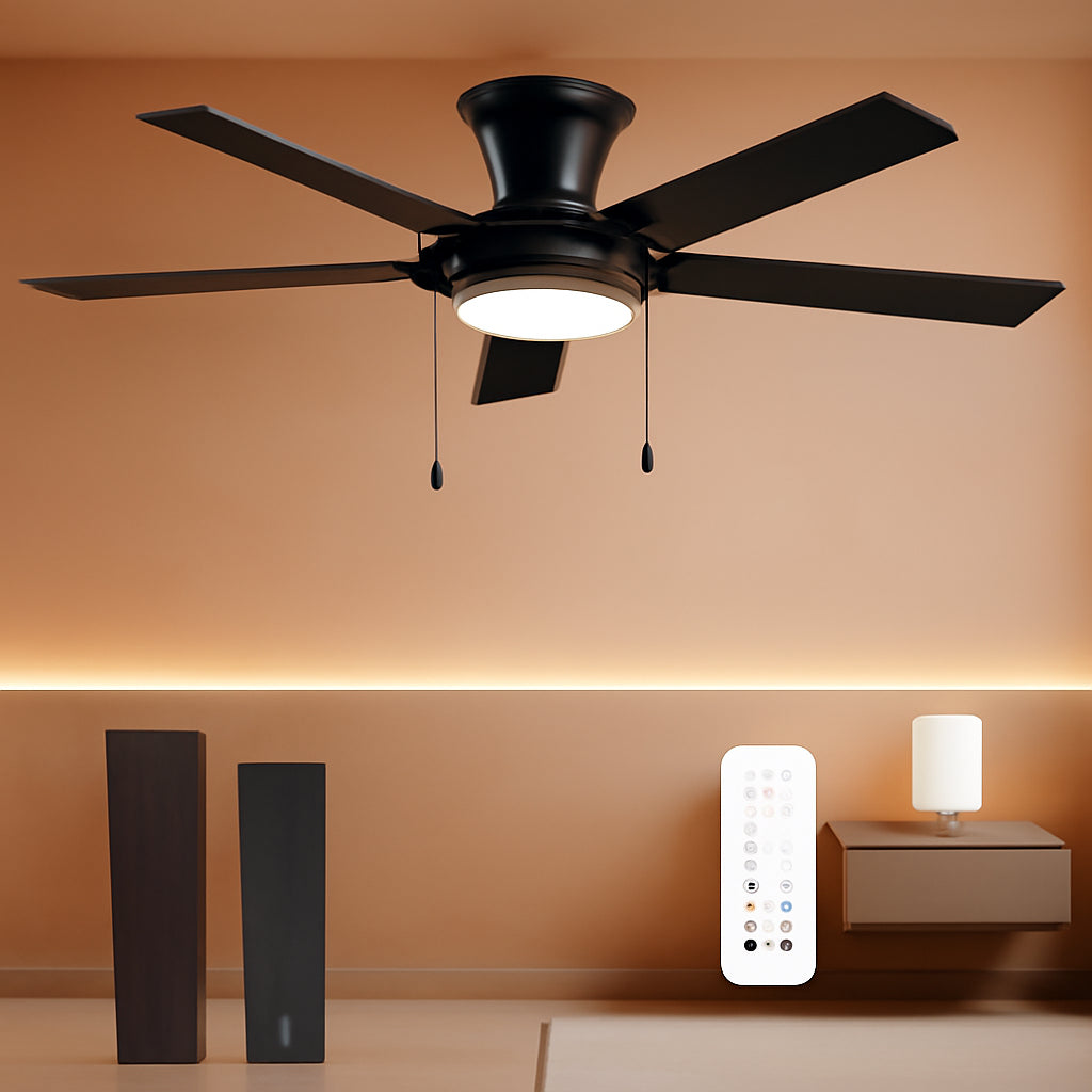 Fifty Two Inch Black UltraQuiet Ceiling Fan Dimmable Lights