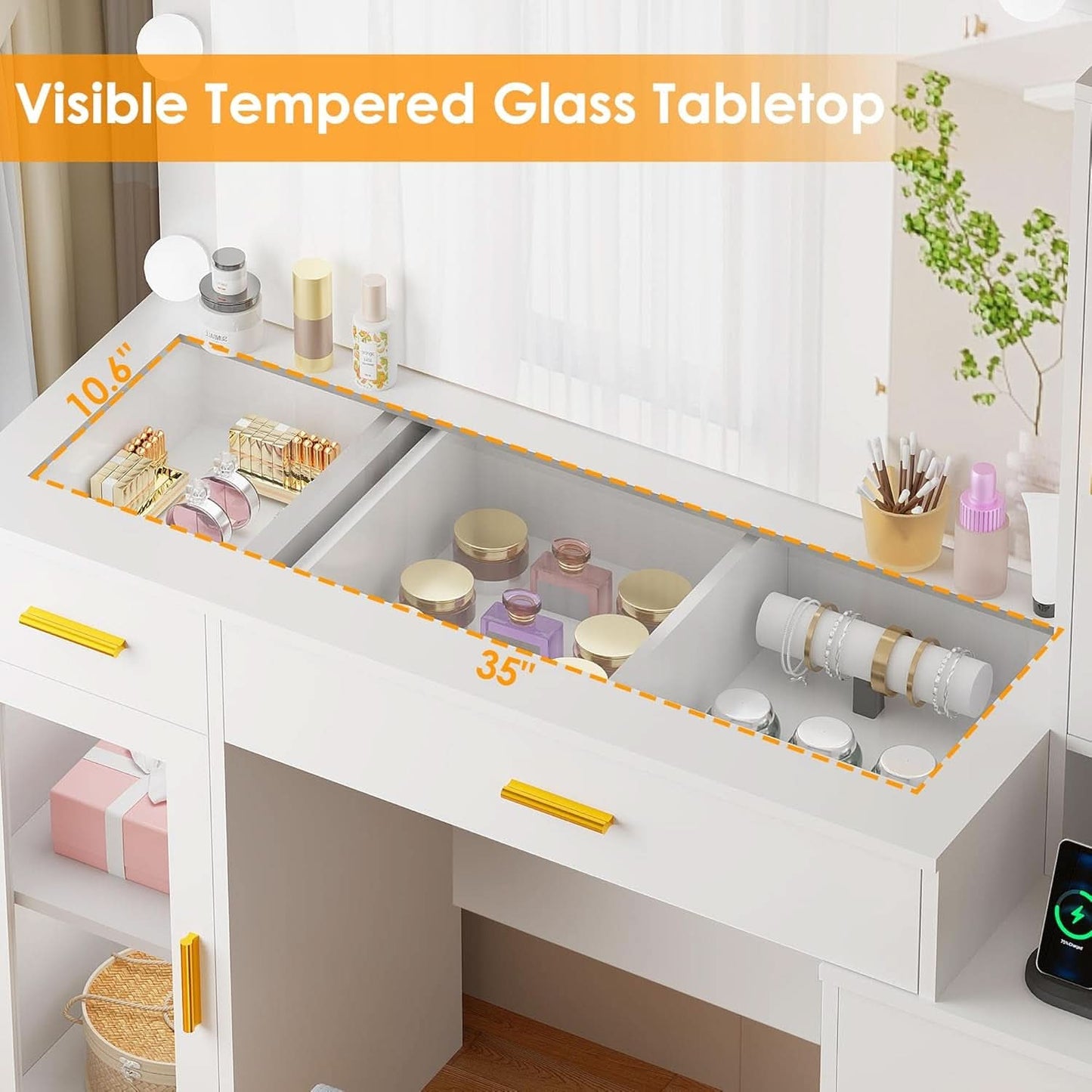 White 49.2 Inches Contemporary Vanity Desk Illuminated