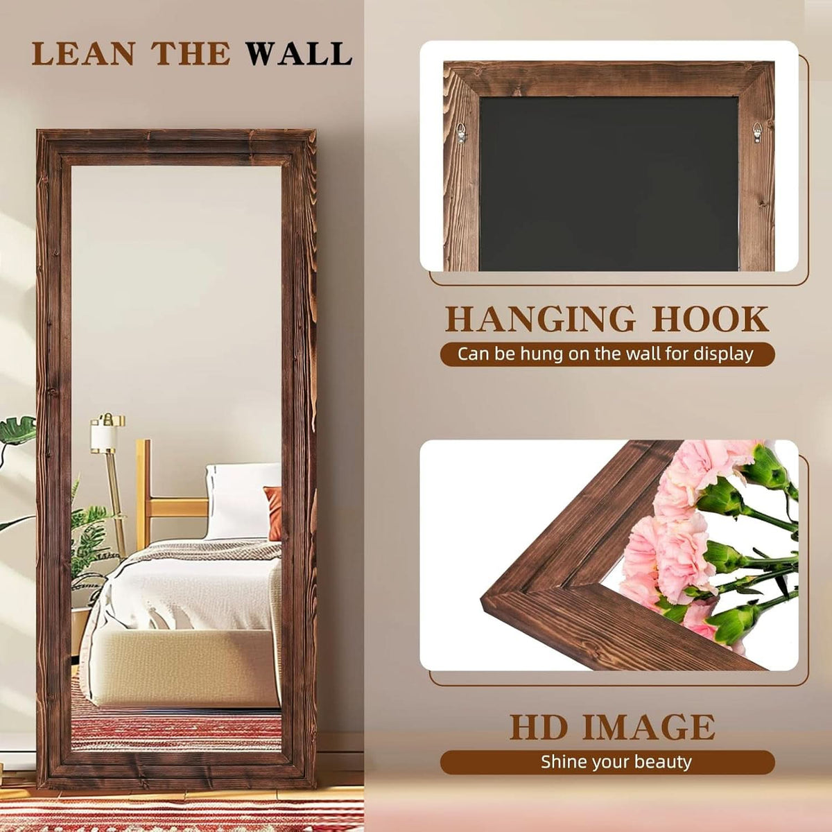 71 Inch Full Length Mirror Solid Wood