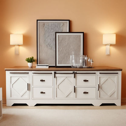 98.4 Inch Wide TV Stand Antique White For Living Room-0