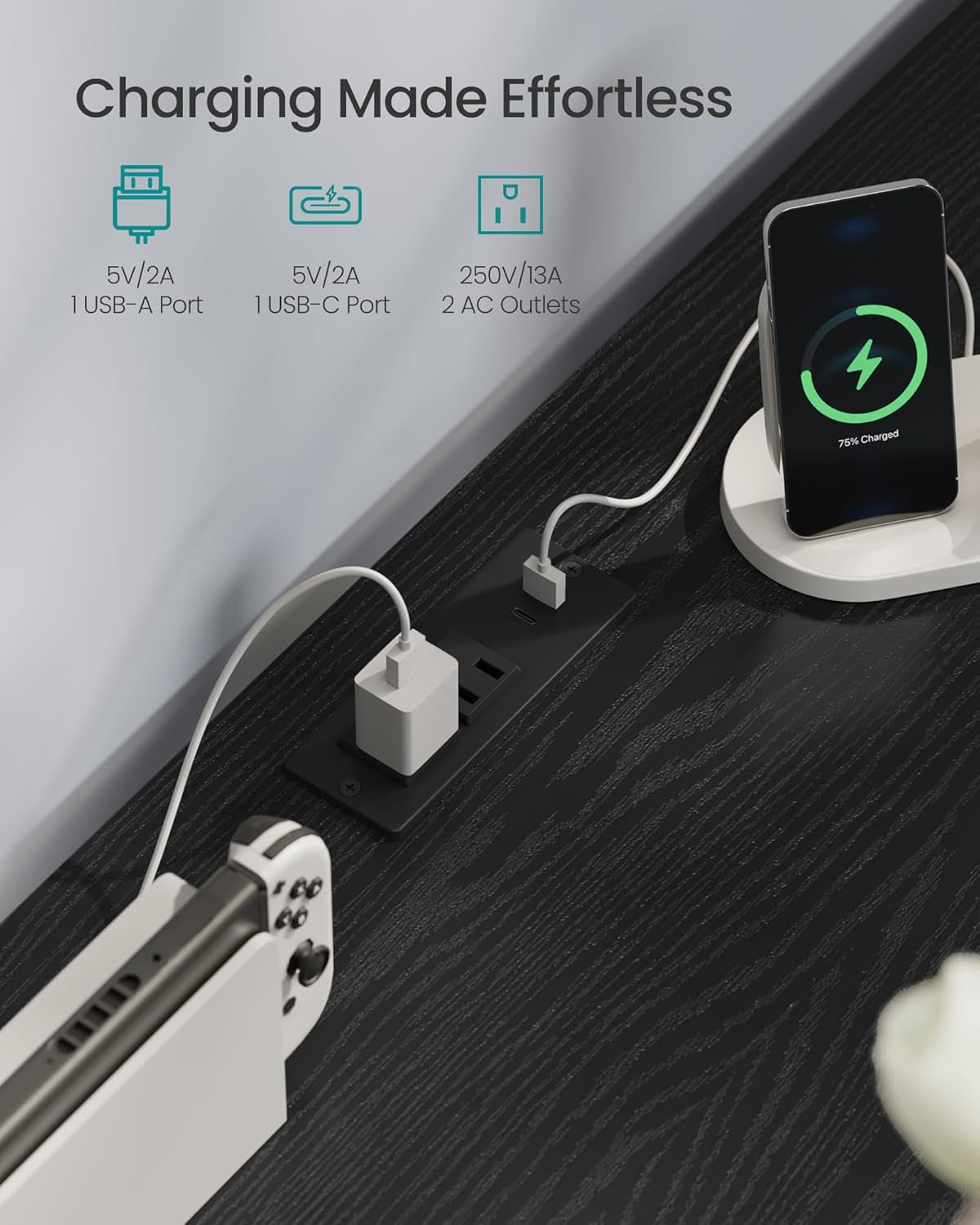 Industrial Ebony Dresser With Integrated USB Outlets