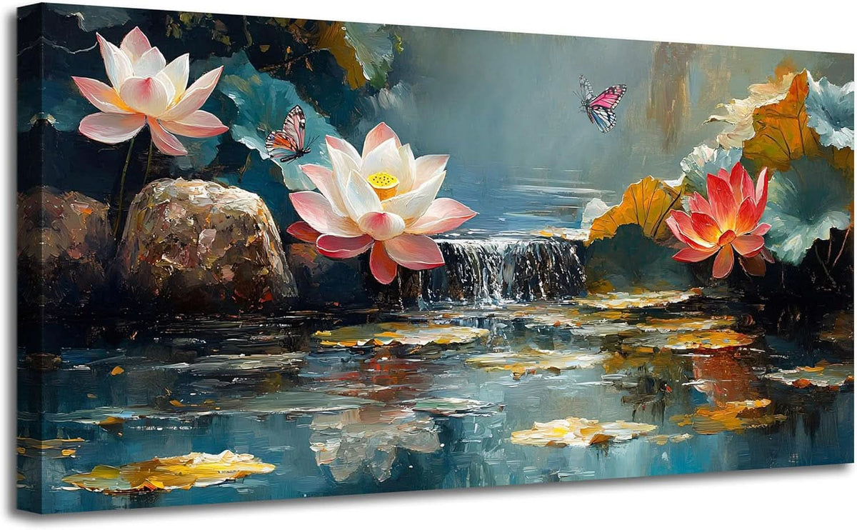 Lotus Canvas Wall Art 58x29 Vibrant Landscape Textured