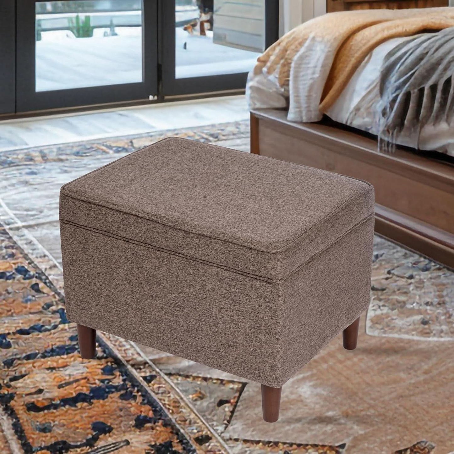 Chocolate Brown Contemporary Storage Ottoman With Lid