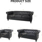 Three Piece Living Room Furniture Set With Faux Leather Chesterfield Sofa Club Chair And Loveseat In Black-1