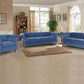 Three Piece Blue Velvet Chesterfield Sofa Set With Club Chair And Loveseat For Living Room-2